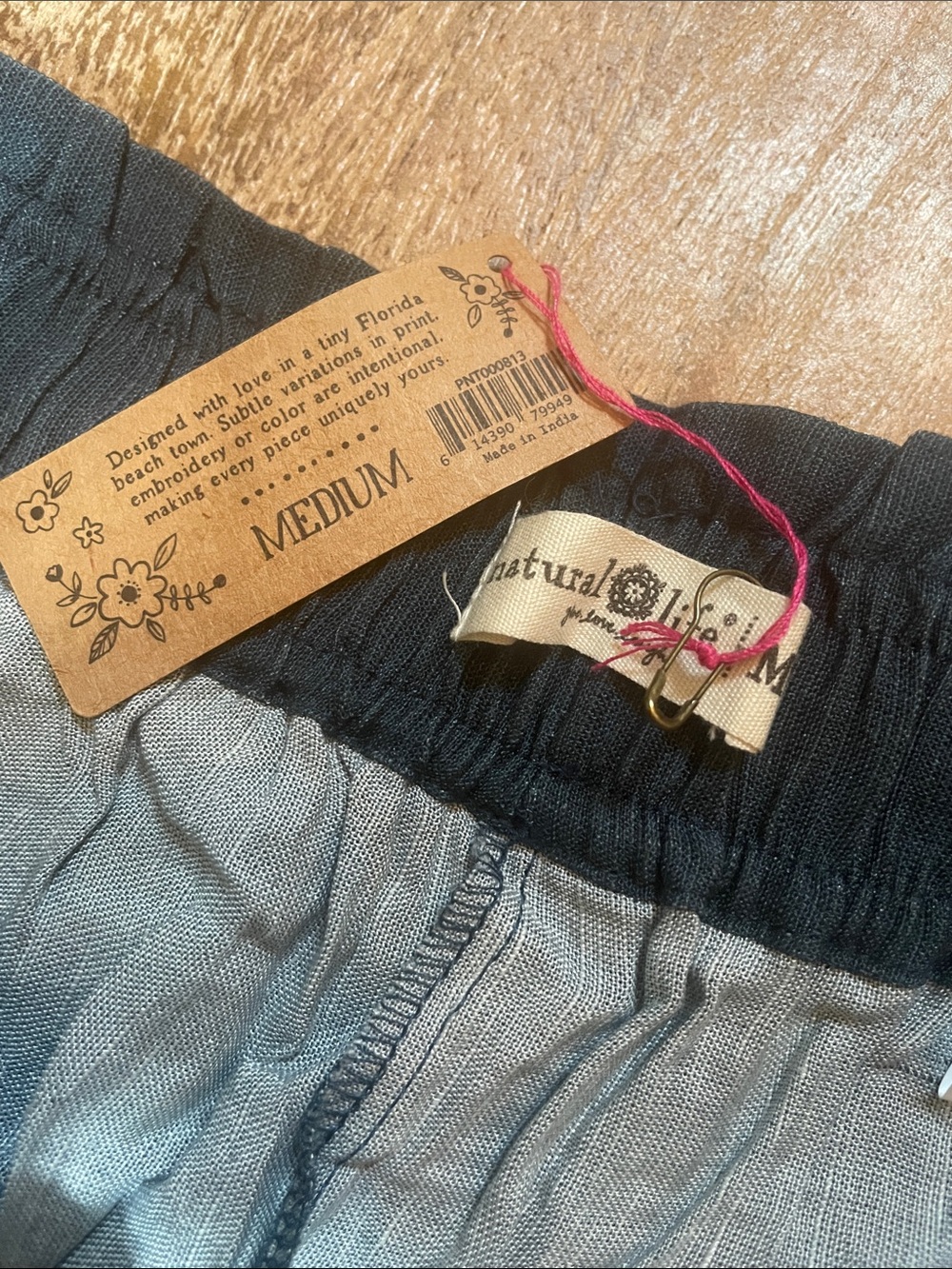 NATURAL LIFE Navy Wide-Leg Pants with Colorful Floral Border - Picture 5 of 9